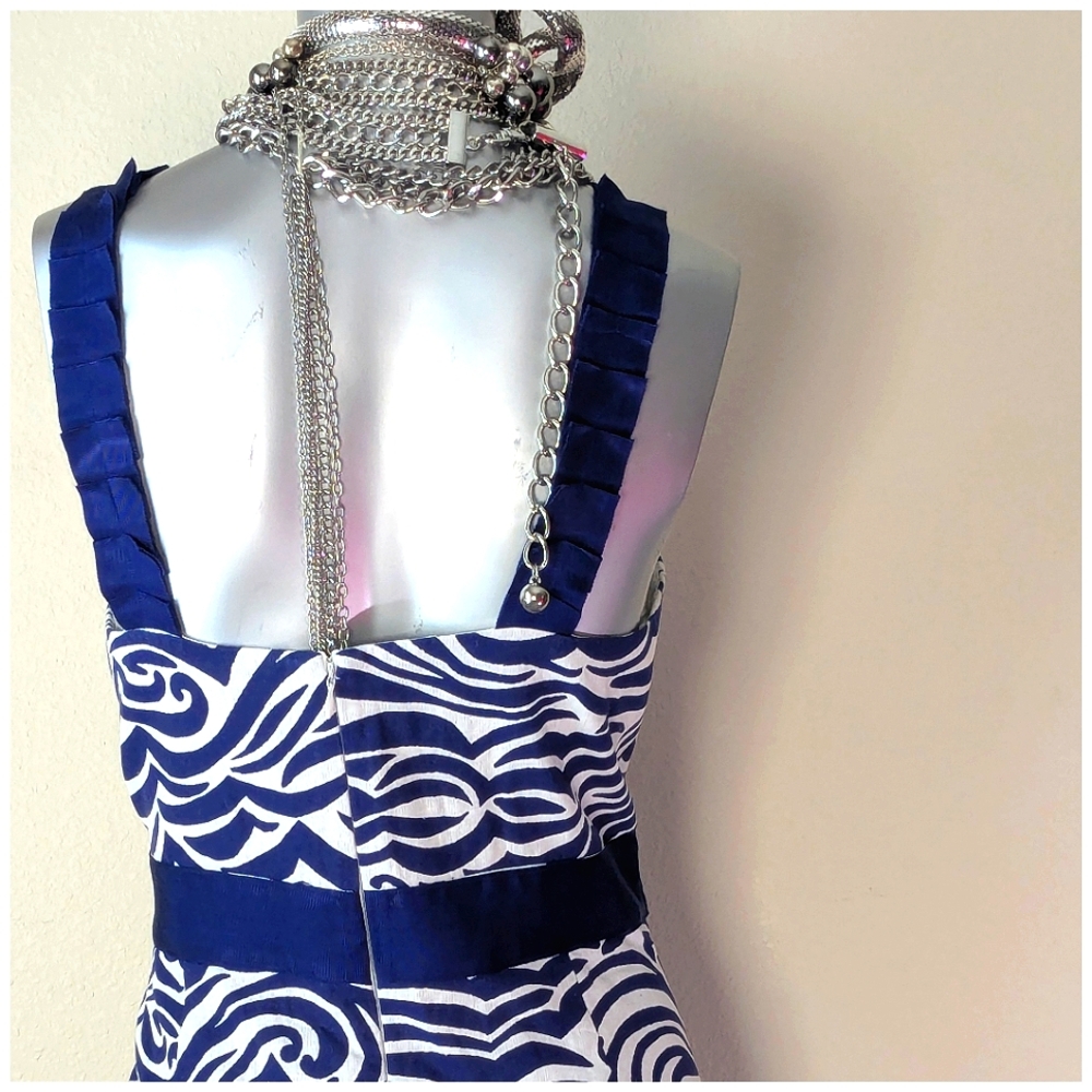 "ANTONIO MELANI" 100% Cotton Abstract Nautical Costal Tea Party Cocktail Dress - Picture 9 of 11